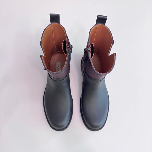 Rag & Bone Shoes Women 37 Black Moto Rubber Rain Boot Zip Strap Stud Detail - Picture 14 of 16